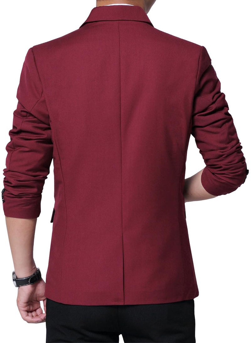 DAVID.ANN Men's Casual Fit One Button Blazer Jacket,#1 Wine,Large - Image 2